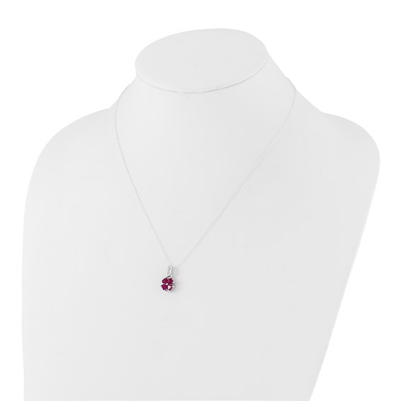 Sterling Silver Polished Created Ruby & CZ Heart Clover Necklace