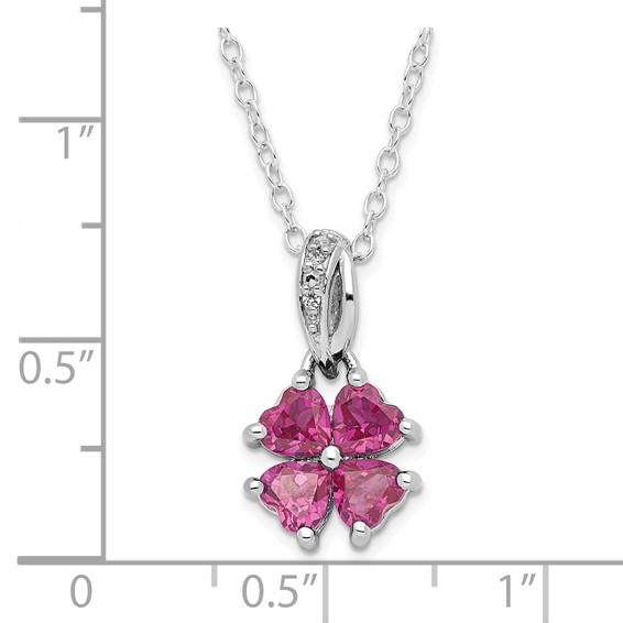 Sterling Silver Polished Created Ruby & CZ Heart Clover Necklace