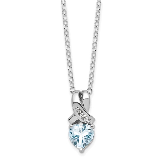 Sterling Silver Aquamarine & Diamond Necklace