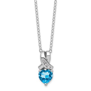 SS Blue Topaz & Diamond Pend Necklace