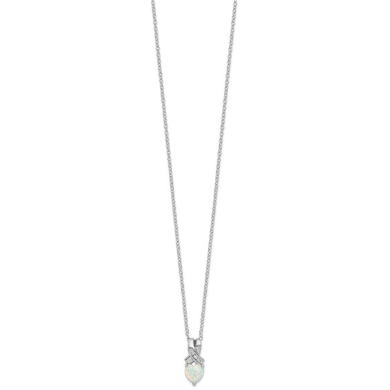 SS Created Opal & Diamond Pend Necklace