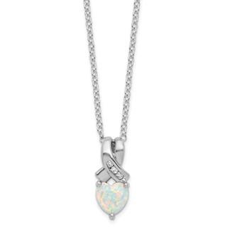 SS Created Opal & Diamond Pend Necklace