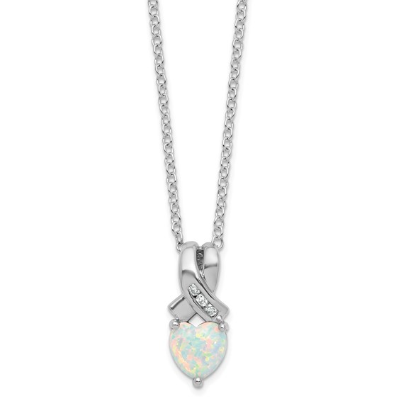 SS Created Opal & Diamond Pend Necklace