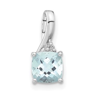 10k White Gold Checkerboard Aquamarine & Diamond Chain Slide