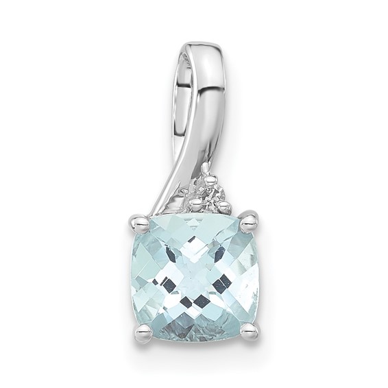10k White Gold Checkerboard Aquamarine & Diamond Chain Slide