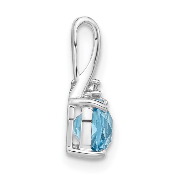 10k White Gold Checkerboard Blue Topaz & Diamond Chain Slide