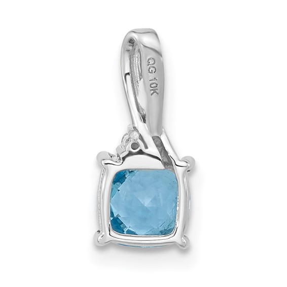 10k White Gold Checkerboard Blue Topaz & Diamond Chain Slide