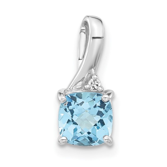 10k White Gold Checkerboard Blue Topaz & Diamond Chain Slide