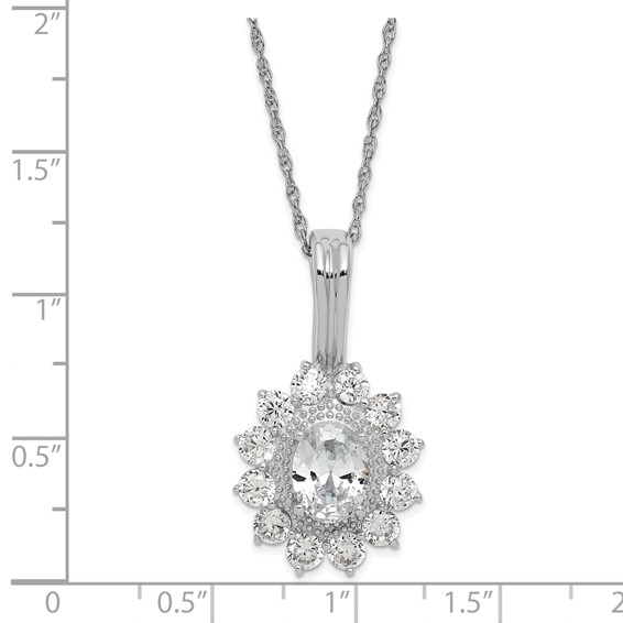 SS 8X6 White Topaz, 12- 3MM White Topaz Pendant Necklace