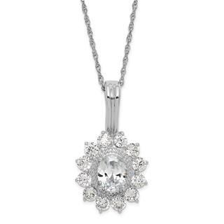 SS 8X6 White Topaz, 12- 3MM White Topaz Pendant Necklace