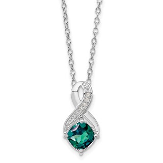 SS Created Alexandrite & Diamond Pendant Necklace