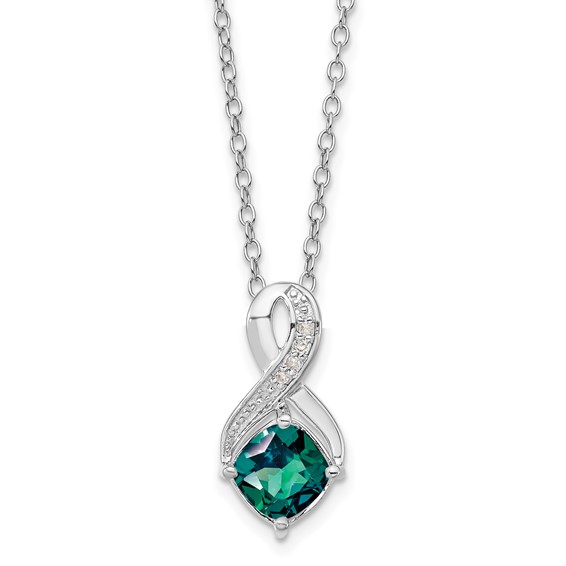 SS Created Alexandrite & Diamond Pendant Necklace