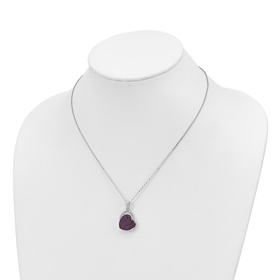 Sterling Silver Pink Druzy Quartz and Diamond Necklace