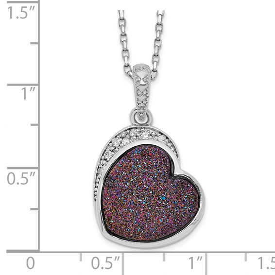 Sterling Silver Pink Druzy Quartz and Diamond Necklace