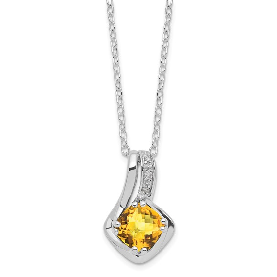 SS Cushion Checkerboard Citrine & Diamond Pend Necklace