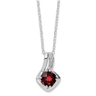 SS Cushion Checkerboard Garnet & Diamond Pend Necklace