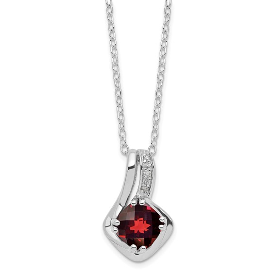 SS Cushion Checkerboard Garnet & Diamond Pend Necklace