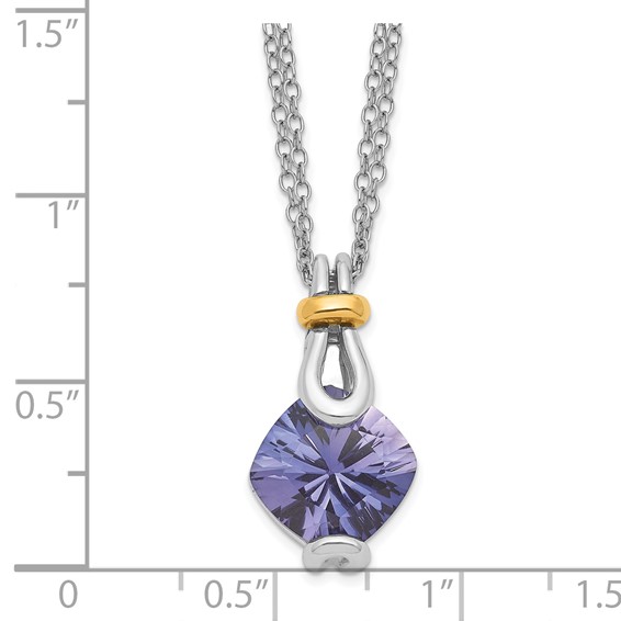 Sterling Silver Created Blue Garnet with Gold-tone Accent Necklace