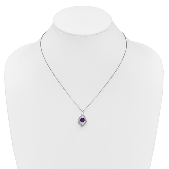 Sterling Silver Amethyst and Diamond 18" Necklace