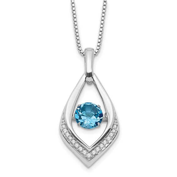 SS Blue Topaz & Diamond Pend w/ Chain