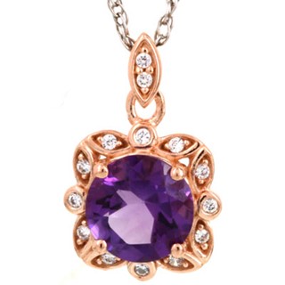 14kr Amethyst and Diamond Pendant Necklace 1-7mm Rd