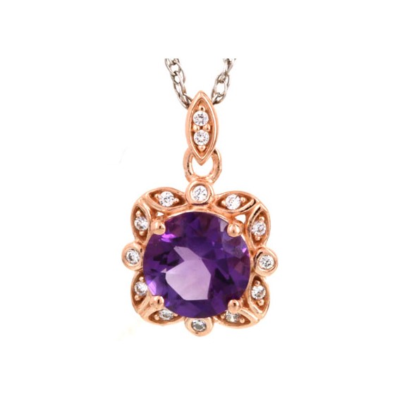14kr Amethyst and Diamond Pendant Necklace 1-7mm Rd