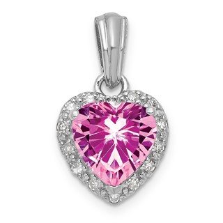 SS Created Pink Sapphire & Diamond Pendant