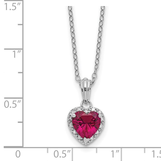 SS Created Ruby & Diamond Pend Necklace