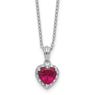 SS Created Ruby & Diamond Pend Necklace