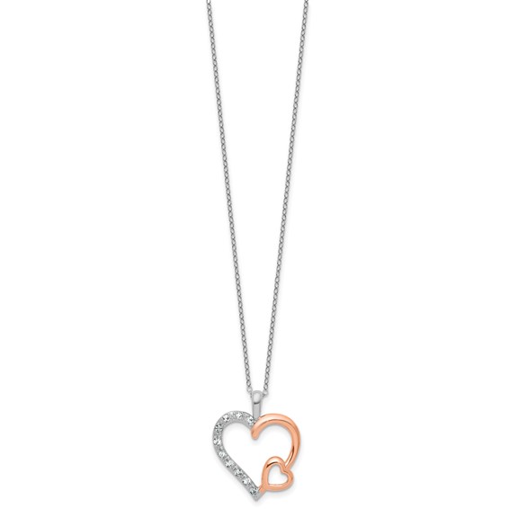 Sterling Silver and Rose Gold plated White Sapphire Heart Necklace 18"