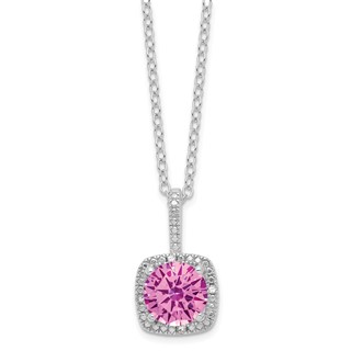 SS Created Pink Sapphire & Diamond Pend