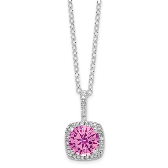 SS Created Pink Sapphire & Diamond Pend