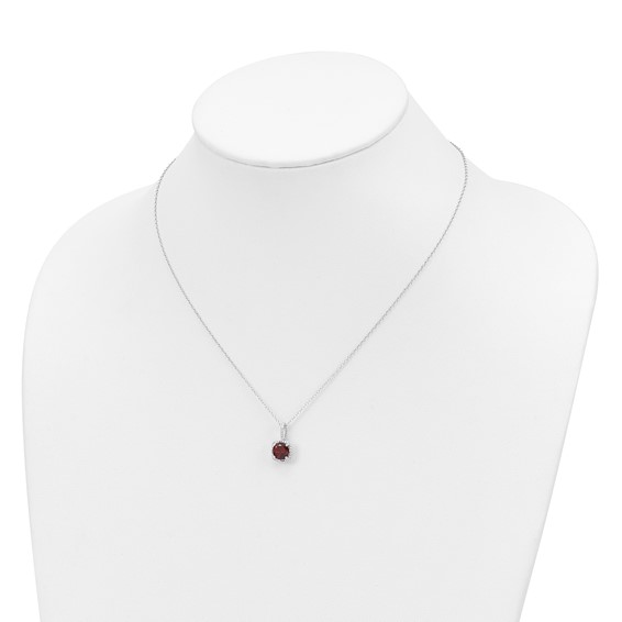SS Garnet & Diamond Pend Necklace