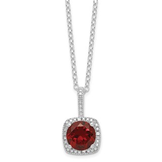 SS Garnet & Diamond Pend Necklace