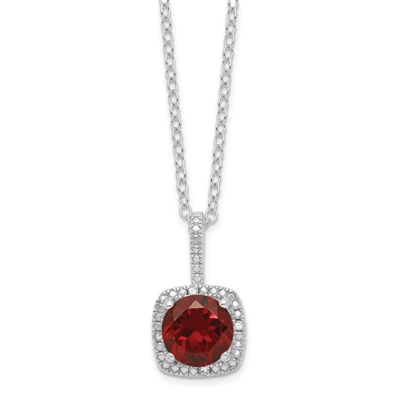 SS Garnet & Diamond Pend Necklace