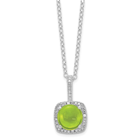 SS Peridot & Diamond Pend Necklace