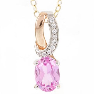 SS Created Sapphire & Diamond Pendant Necklace