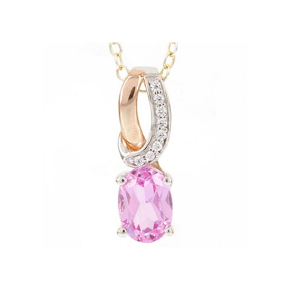 SS Created Sapphire & Diamond Pendant Necklace