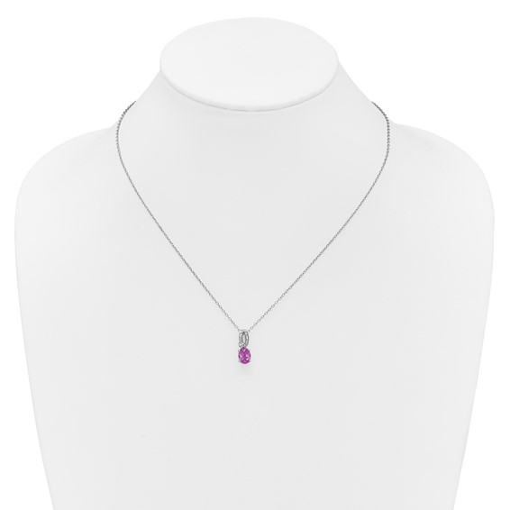 SS Created Pink Sapphire & Diamond Pend