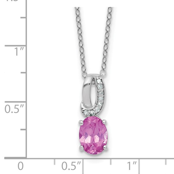 SS Created Pink Sapphire & Diamond Pend