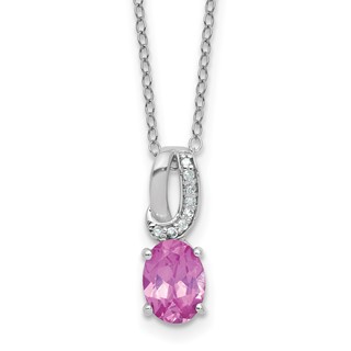 SS Created Pink Sapphire & Diamond Pend