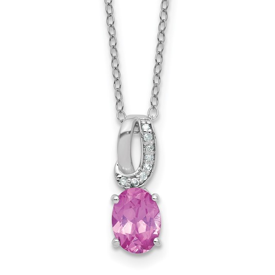 SS Created Pink Sapphire & Diamond Pend