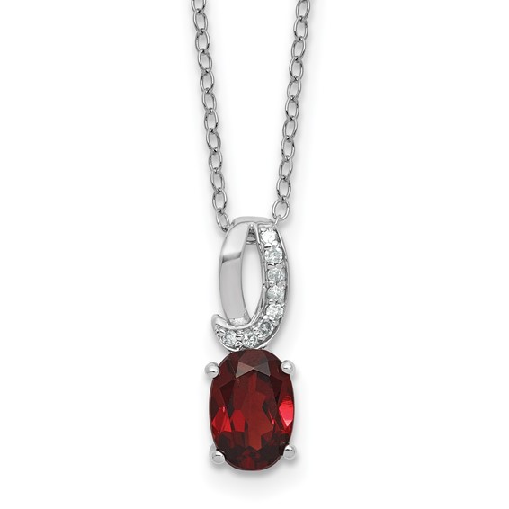 SS Garnet & Diamond Pend Necklace