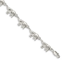 Sterling Silver Polished Elephants Bracelet, 7" view 1