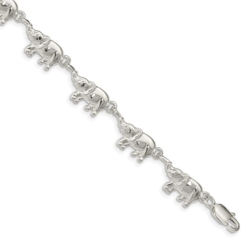Sterling Silver Polished Elephants Bracelet, 7"