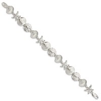 Sterling Silver Polished Seashells and Starfish Bracelet, 7" view 2