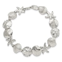 Sterling Silver Polished Seashells and Starfish Bracelet, 7" view 4