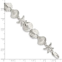 Sterling Silver Polished Seashells and Starfish Bracelet, 7" view 3