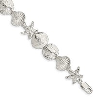 Sterling Silver Polished Seashells and Starfish Bracelet, 7" view 1