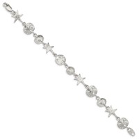 Sterling Silver Polished Seashells and Starfish Bracelet, 7" view 2
